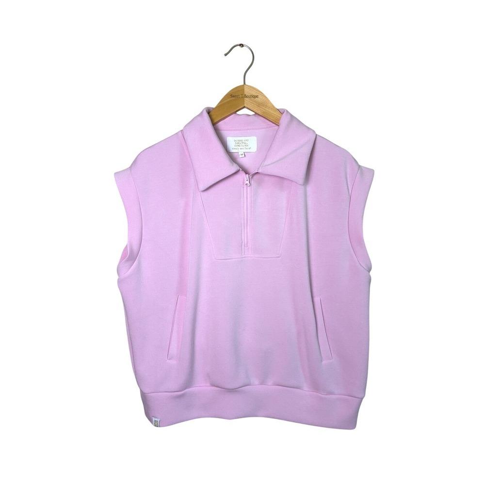 SIMPLY SOUTHERN Medium Pink Sleeveless Boxy Fit Modal Blend Quarter Zip Top